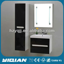 Modern European Hanging Glossy Bathroom Cabinet with Free Standing Side Cabinet Single Piece LED Mirror MDF Bathroom Vanity